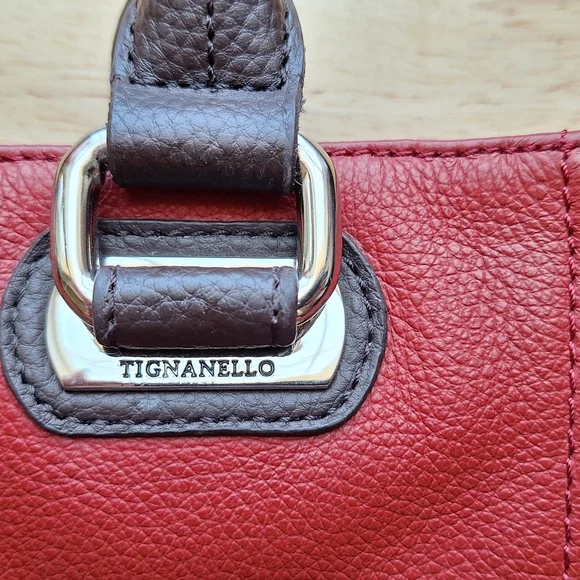 Tignanello "Perfect Pockets" Mini Tote Handbag With Feet Red and Brown - Picture 5 of 12
